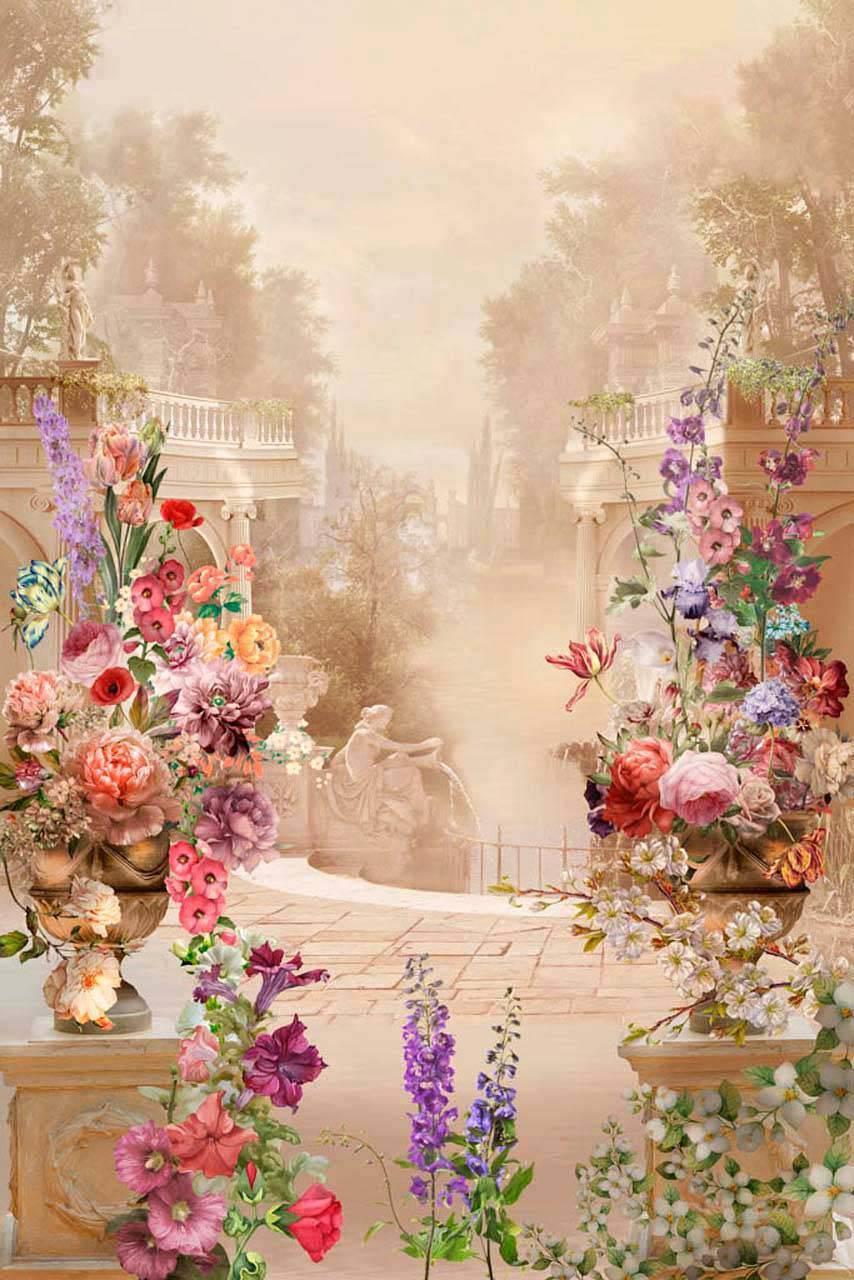 Фотообои Фонтан с цветами и колоннами