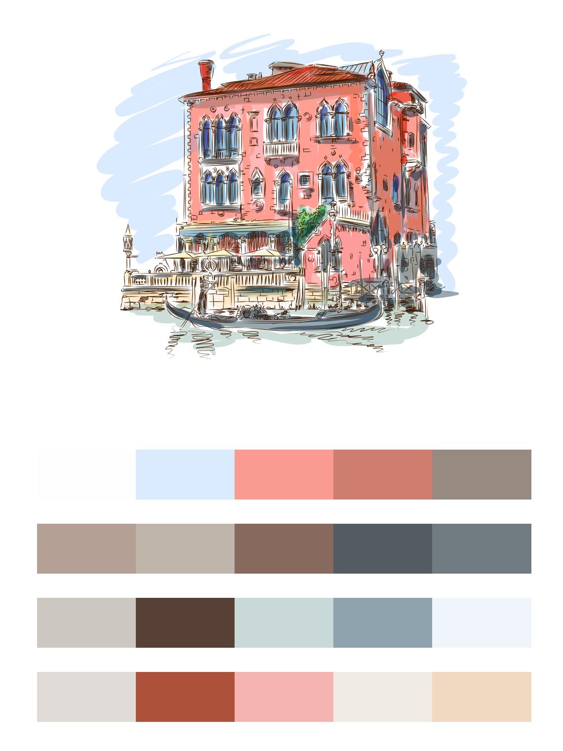 Старинные здания в Венеции цвета