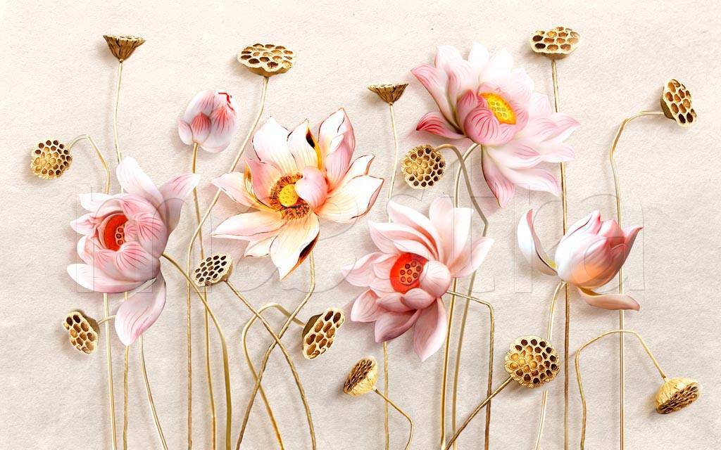 Фотообои Розовые 3д цветы с бутонами